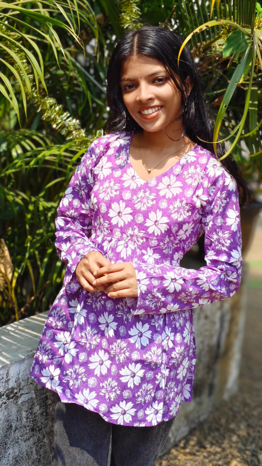 White Floral Print - Short top