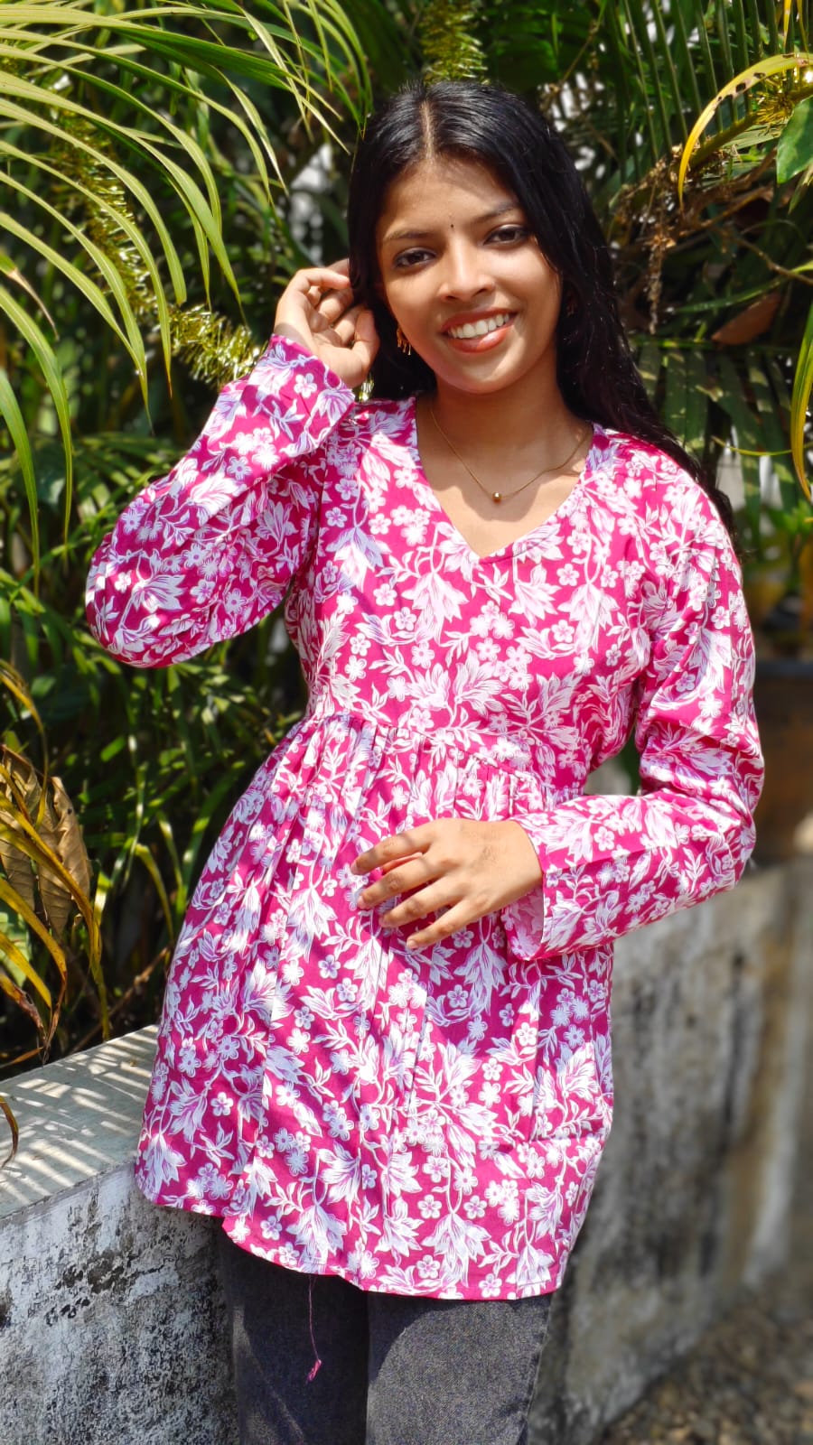 White Floral Print - Short top image