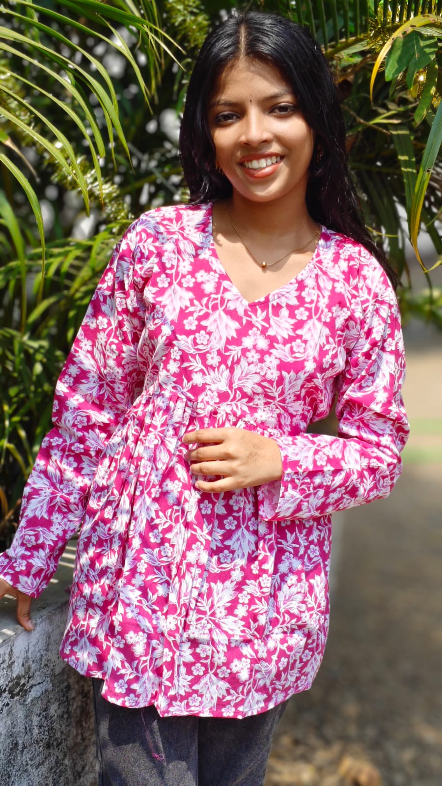 White Floral Print - Short top image