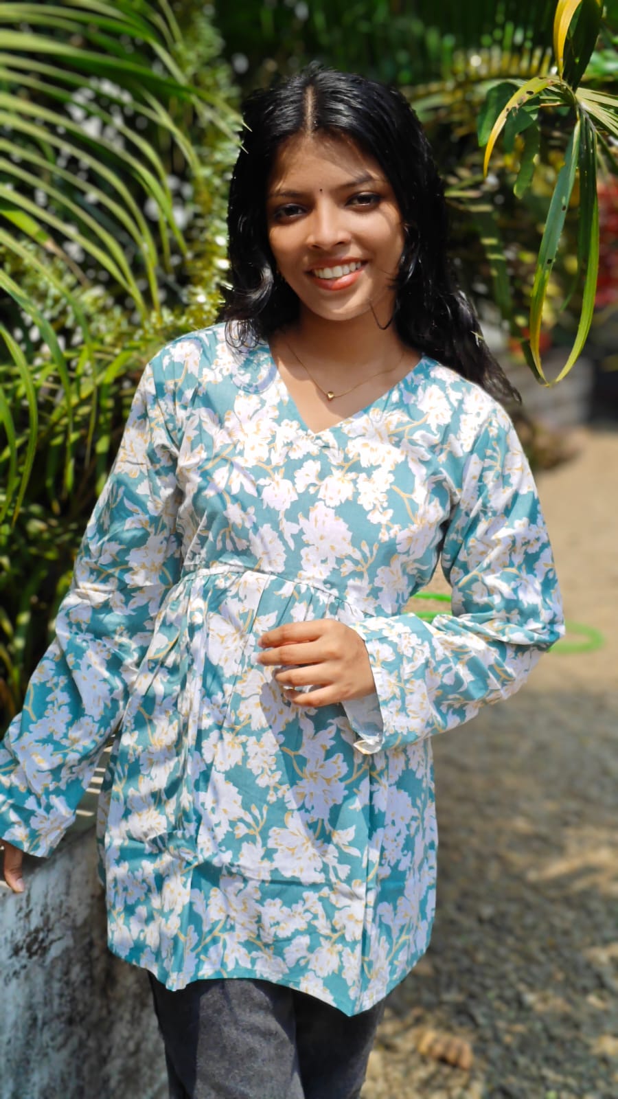 White Floral Print - Short top image