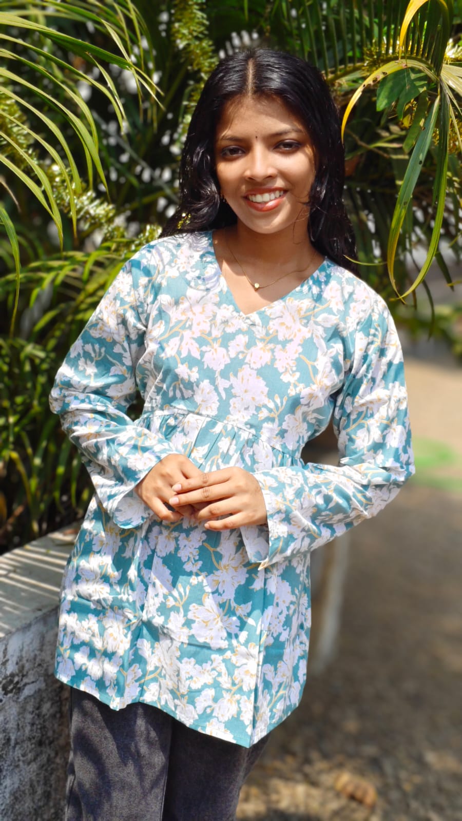 White Floral Print - Short top image