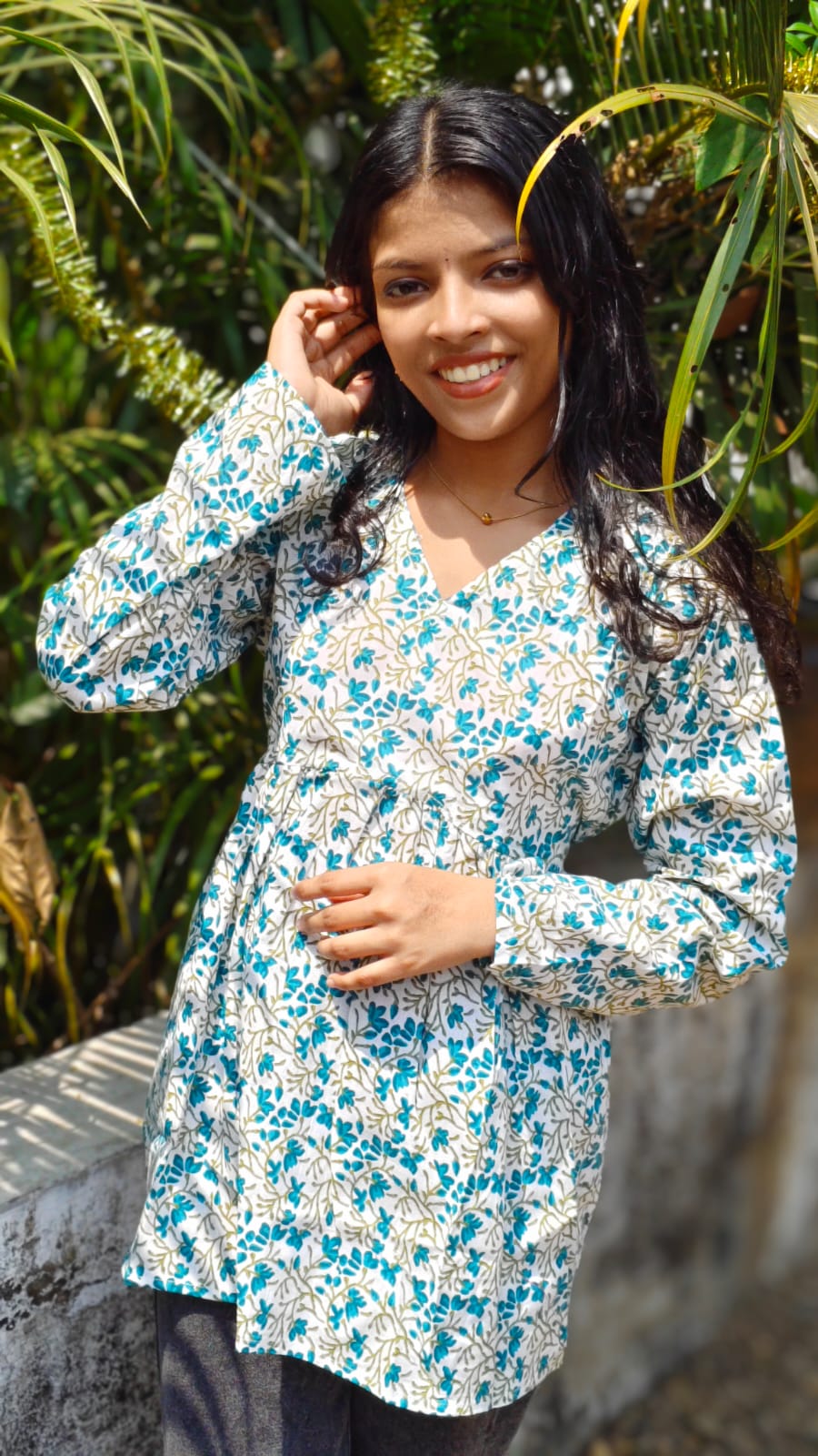 White Floral Print - Short top image