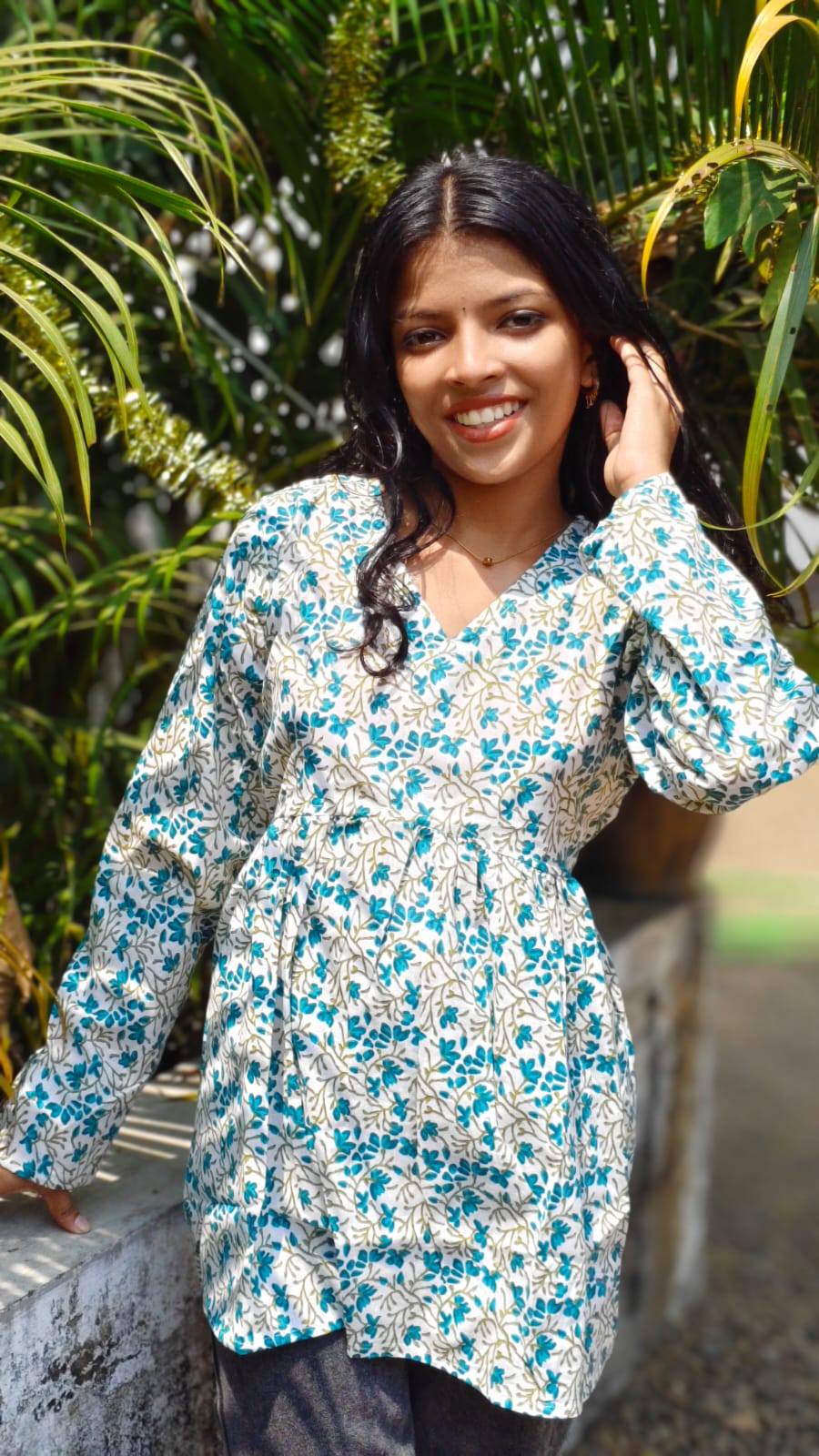 White Floral Print - Short top image