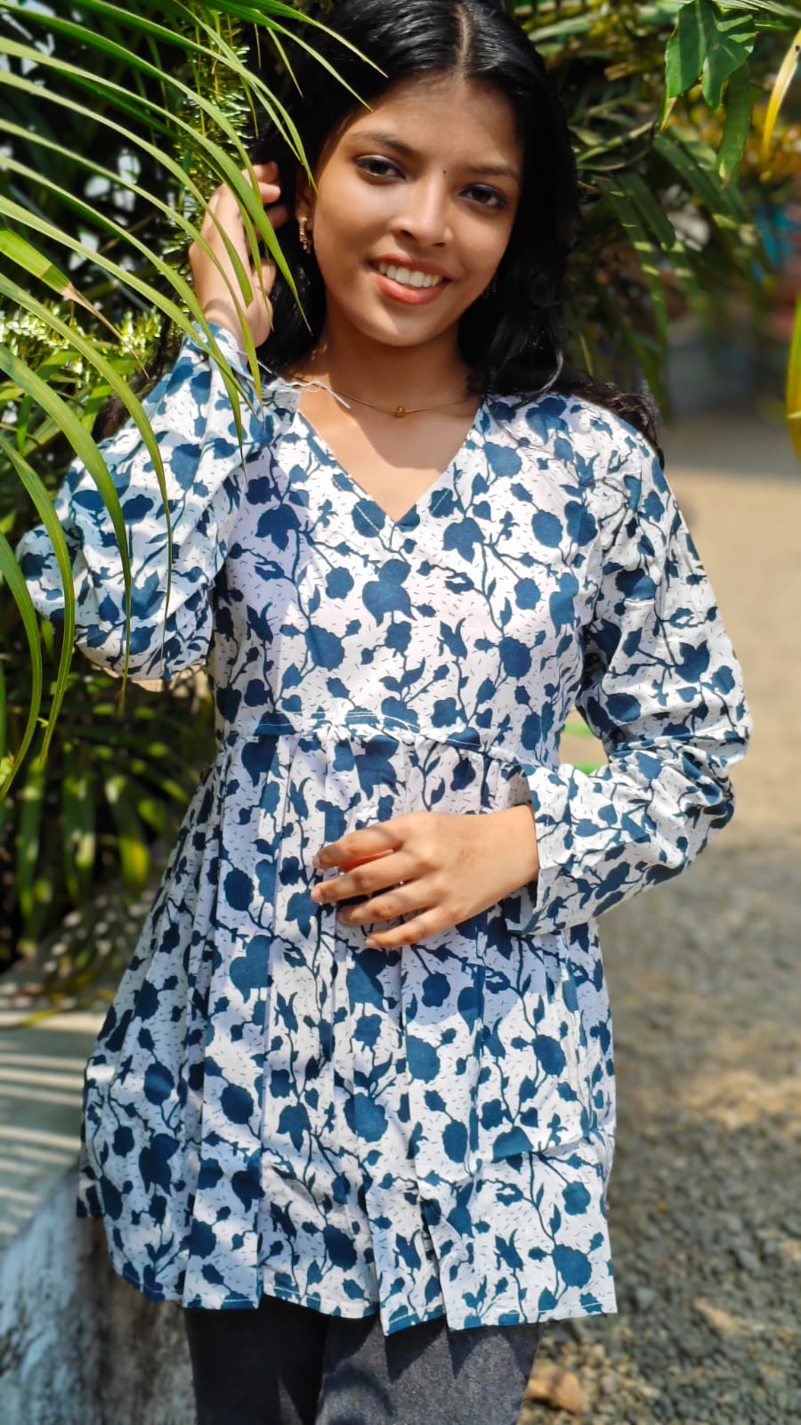 White Floral Print - Short top image