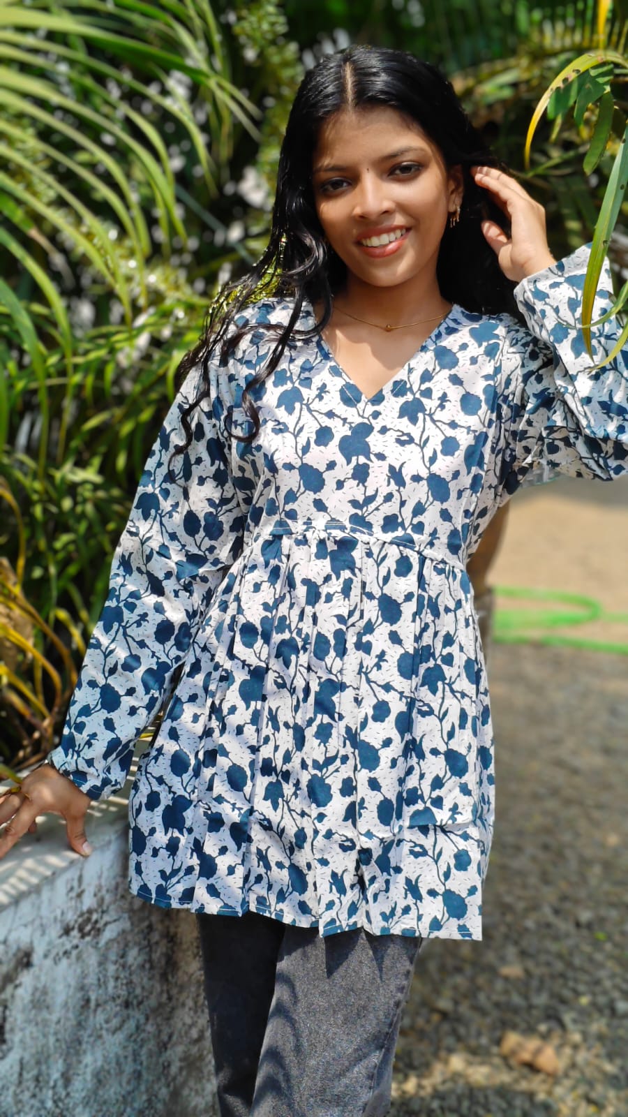 White Floral Print - Short top image