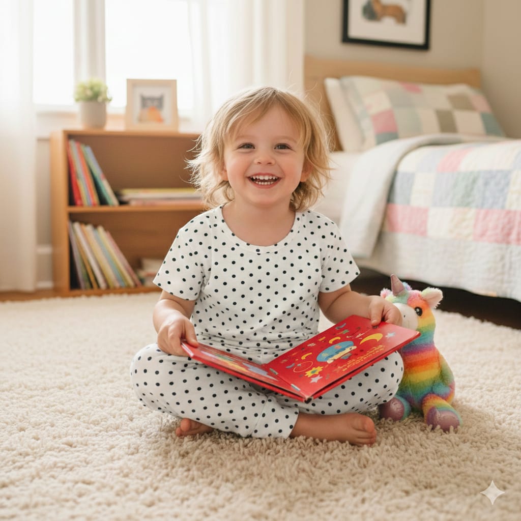 Unisex Cord Set(Age 2Y - 3Y) – White with  black dot