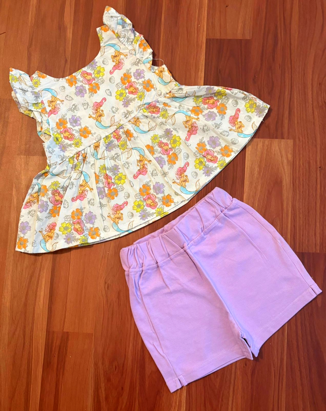 Girls Half Sleeve shorts - White with lavender