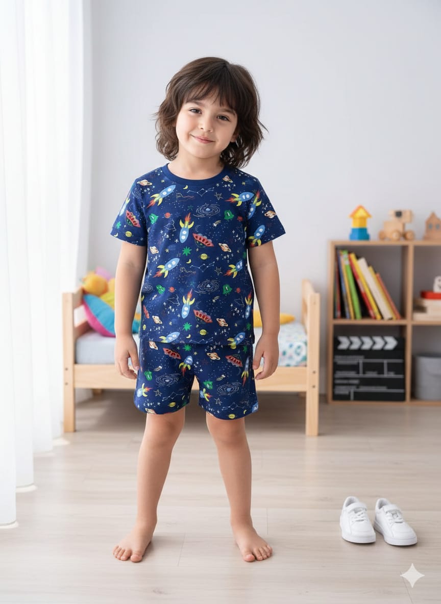 Boy Half Sleeve Shorts - Navy blue colour 2