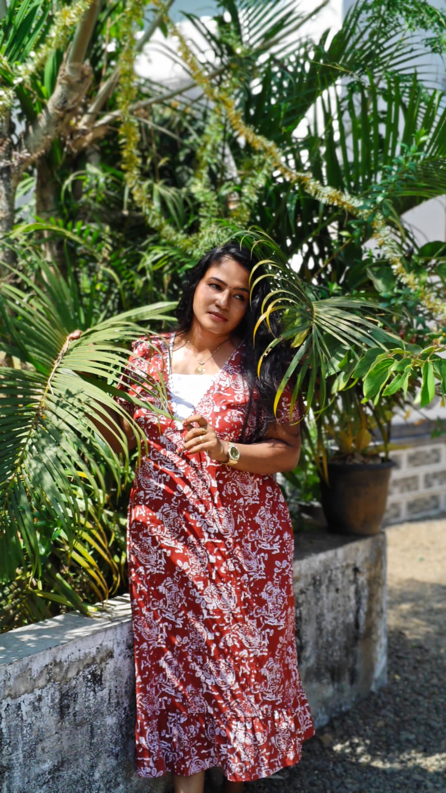 White Floral Print - Nighty Frock – Brown