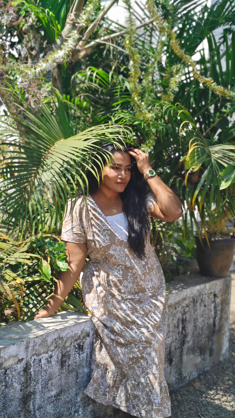 White Floral Print - Nighty Frock - Gray