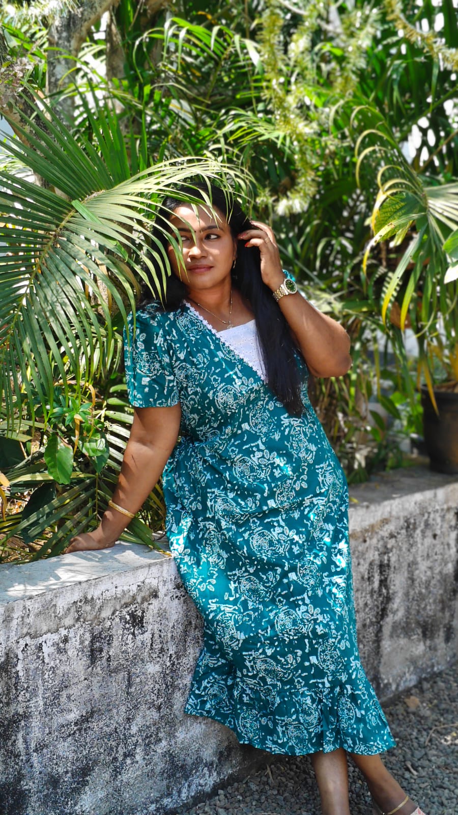 White Floral Print - Nighty Frock – Blue