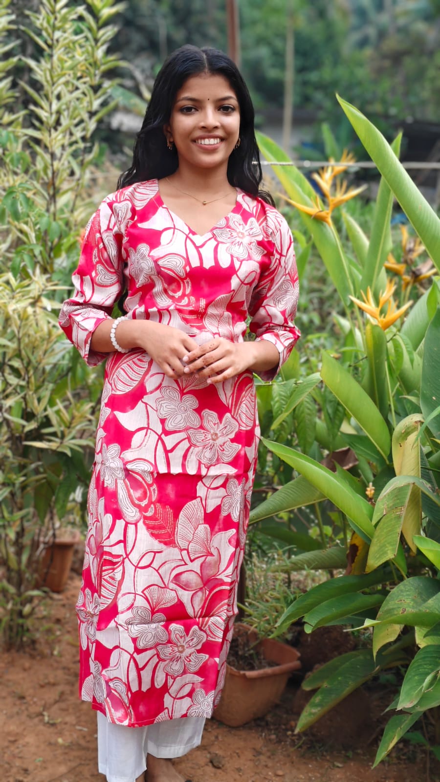 Vatican Silk Top – Rani pink with white