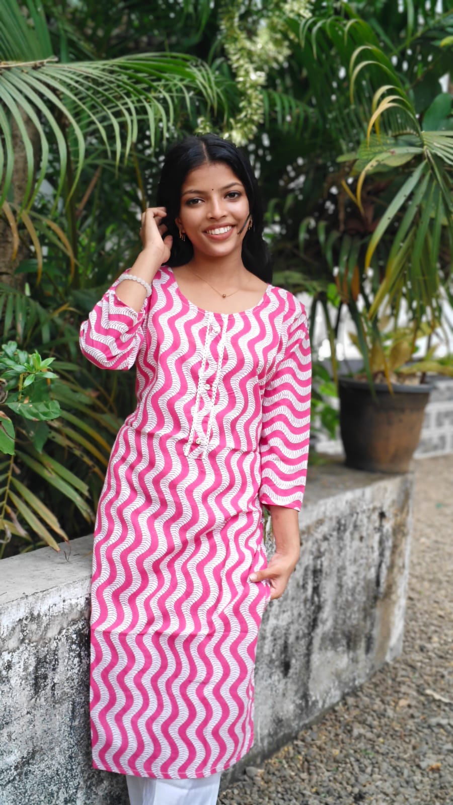 Line Cotton Tops - Dark Pink