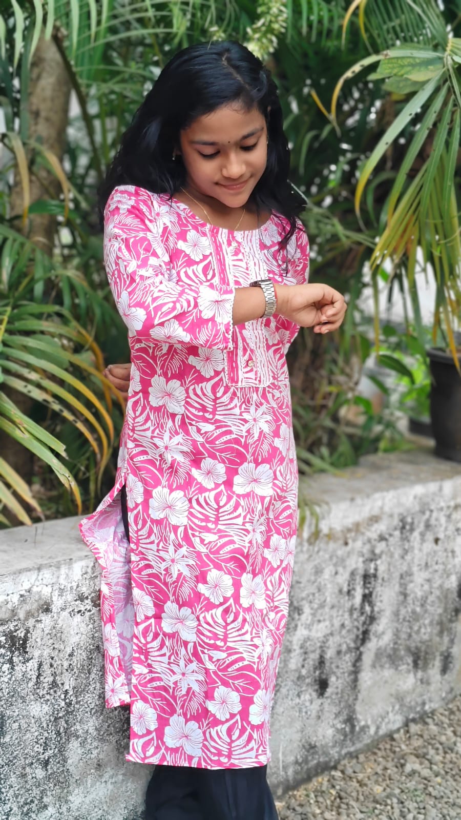 Floral Cotton Top - Hot Pink