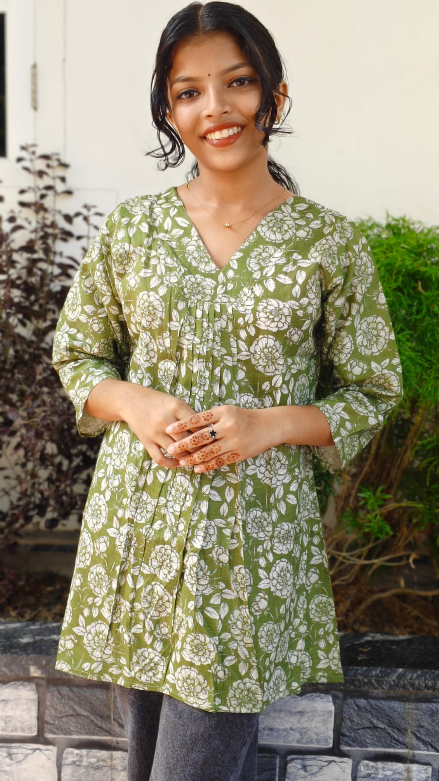 Cotton printed short top – green