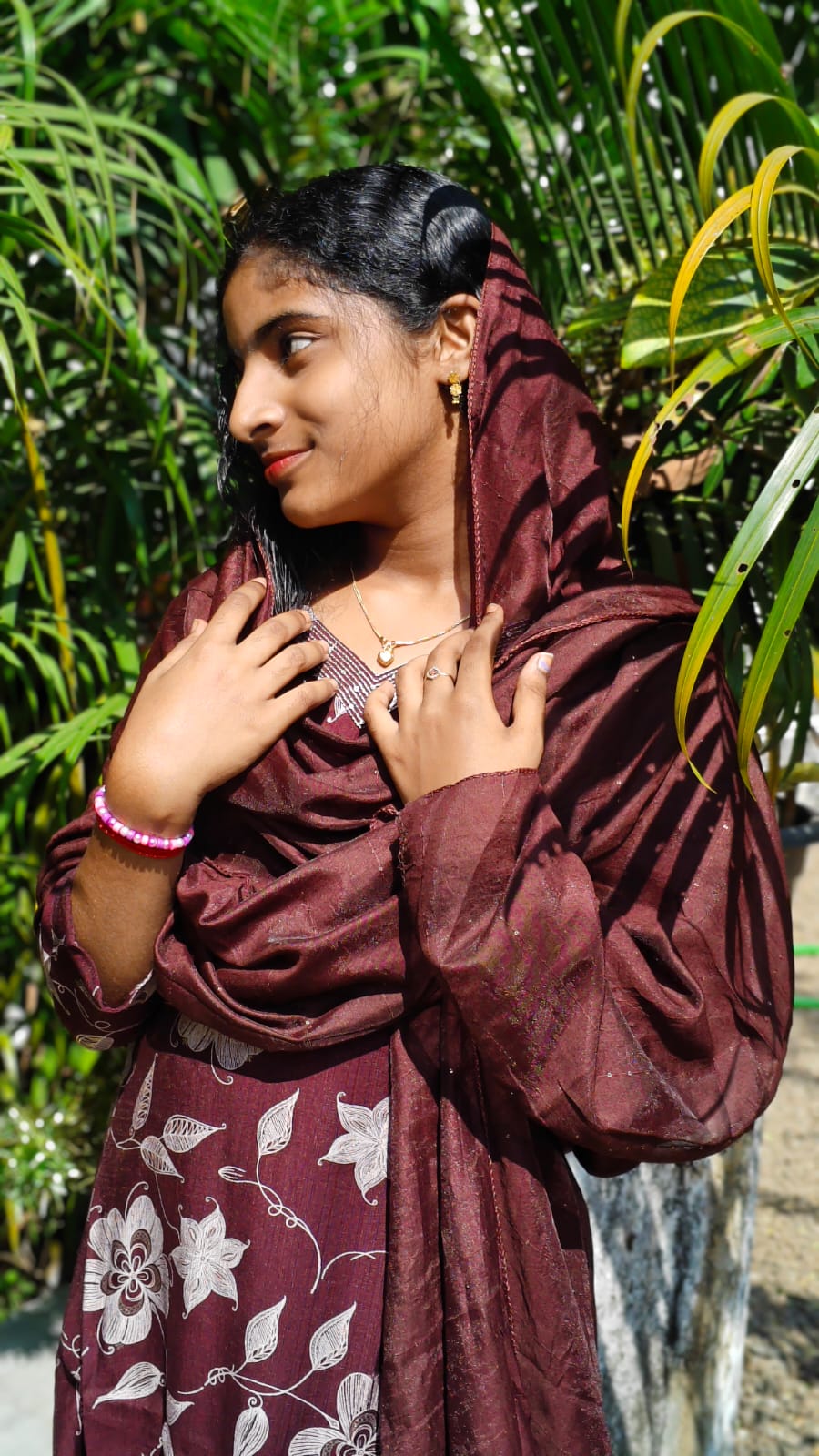 3pc set Churidar – Dark Wine with Golden