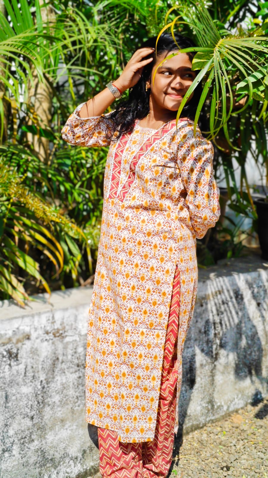 Cotton cord set – Yellow with brown