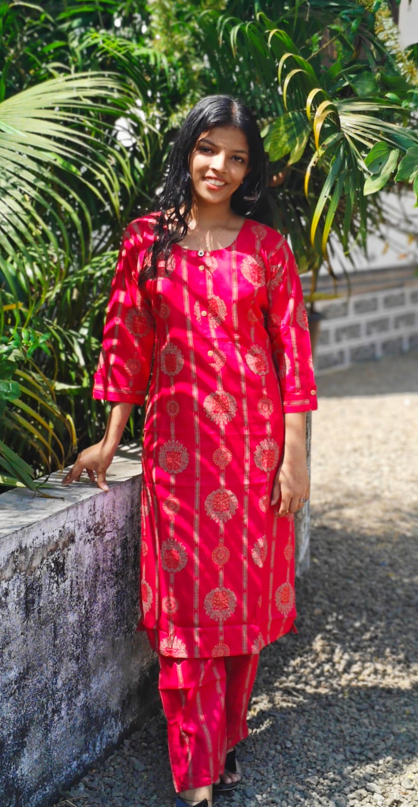 Rayon cotton blend cord set – Rani Pink