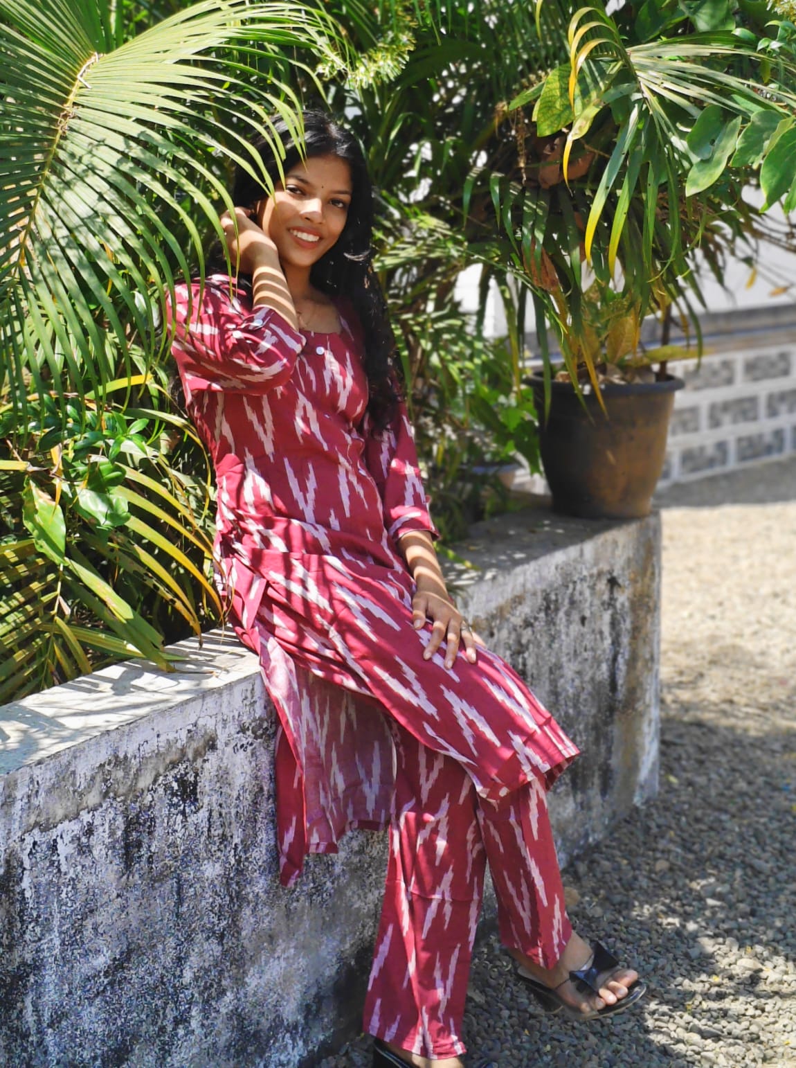 Rayon cotton blend cord set – White with Meroon