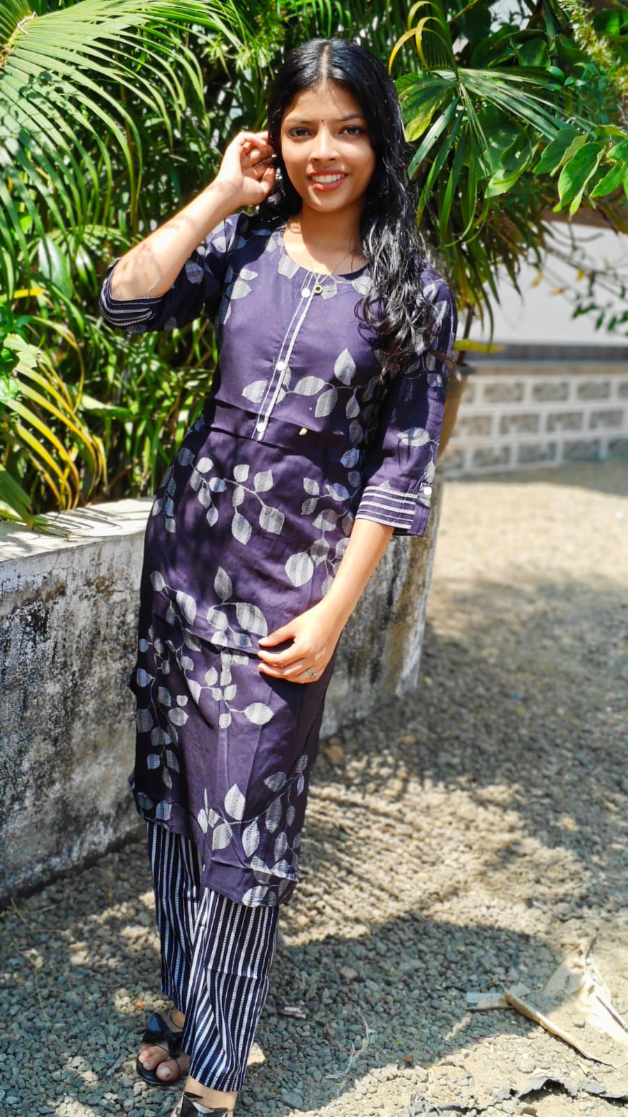 Rayon cotton blend cord set – Navy Blue