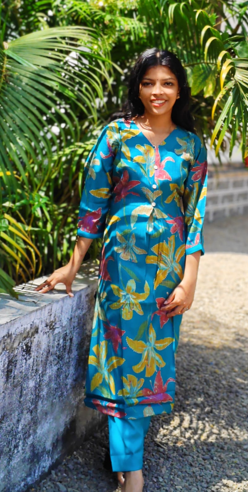 Vatican Floral print cord set - Teal Blue