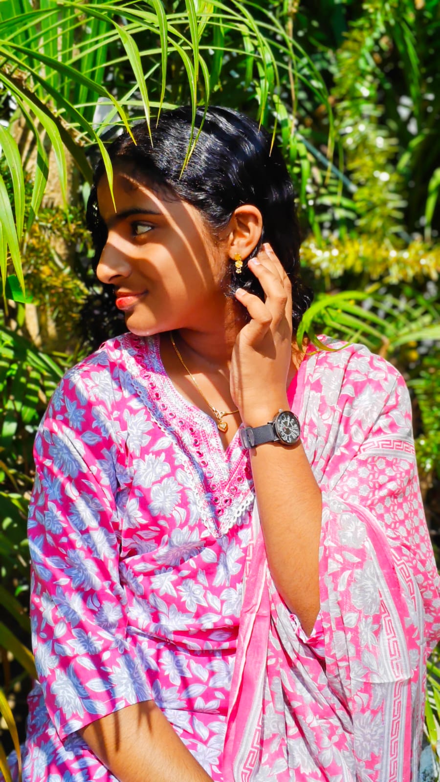 Cotton 3 pc churidar set - Pink