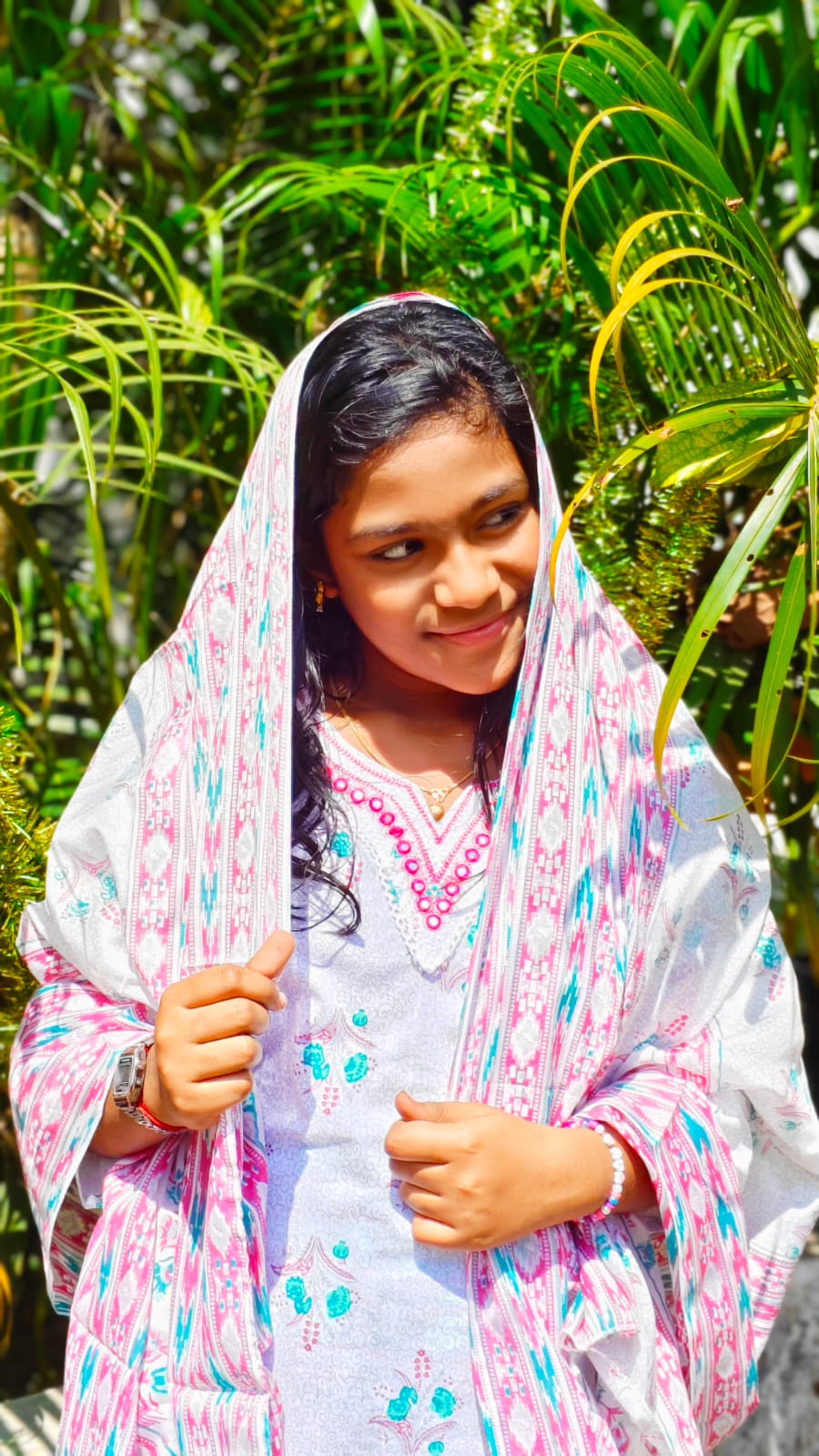 Cotton 3 pc churidar set - White