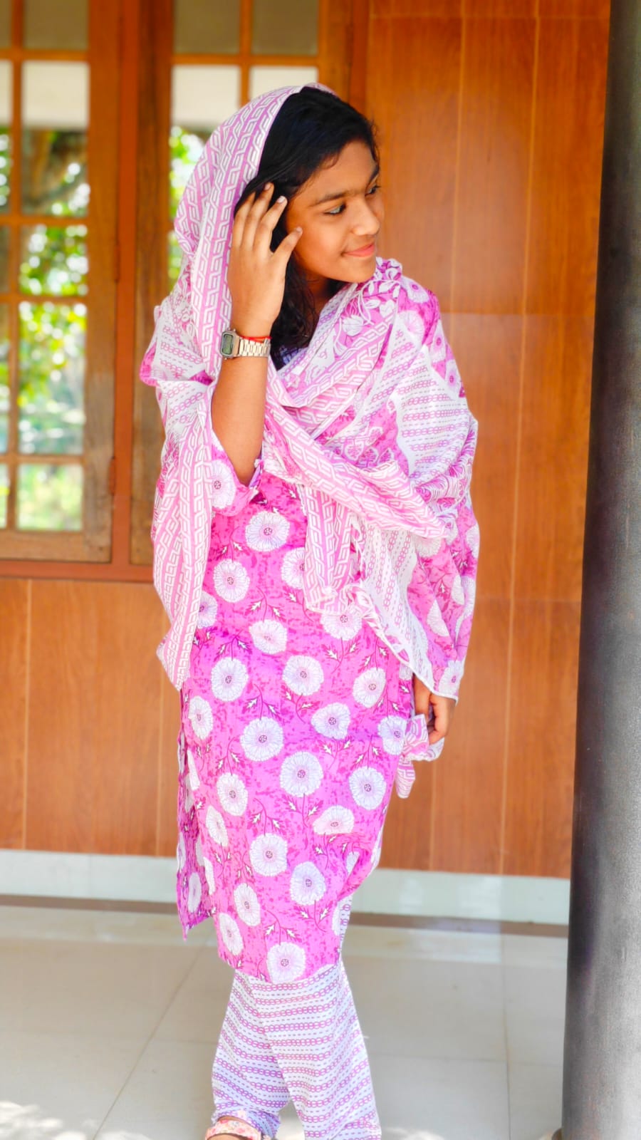 Cotton 3 pc churidar set - Light Violet