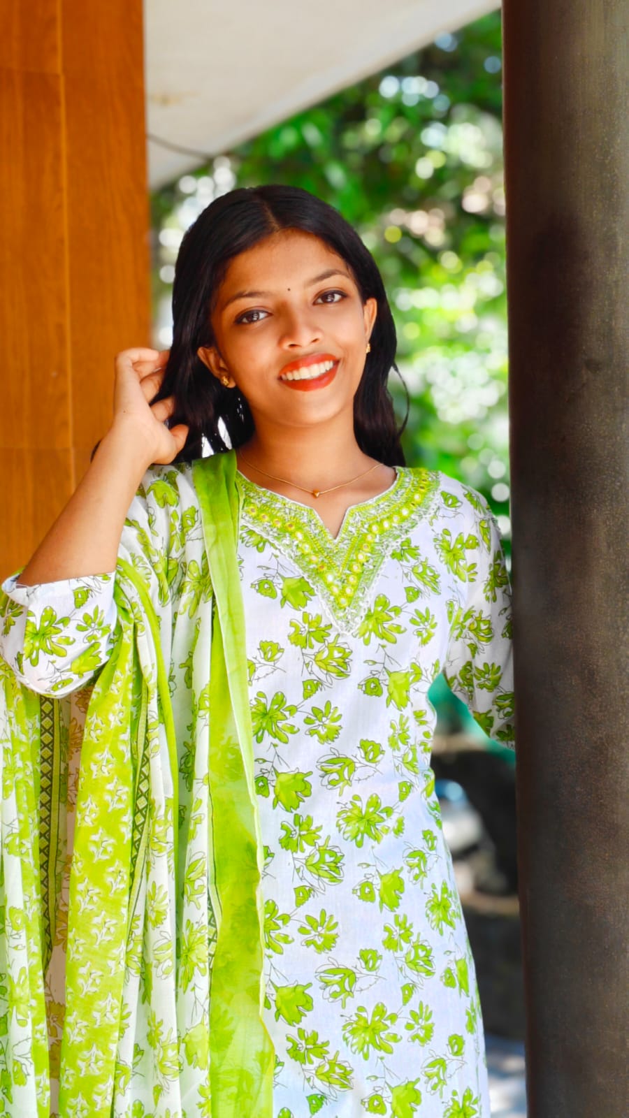 Cotton 3 pc churidar set - Green