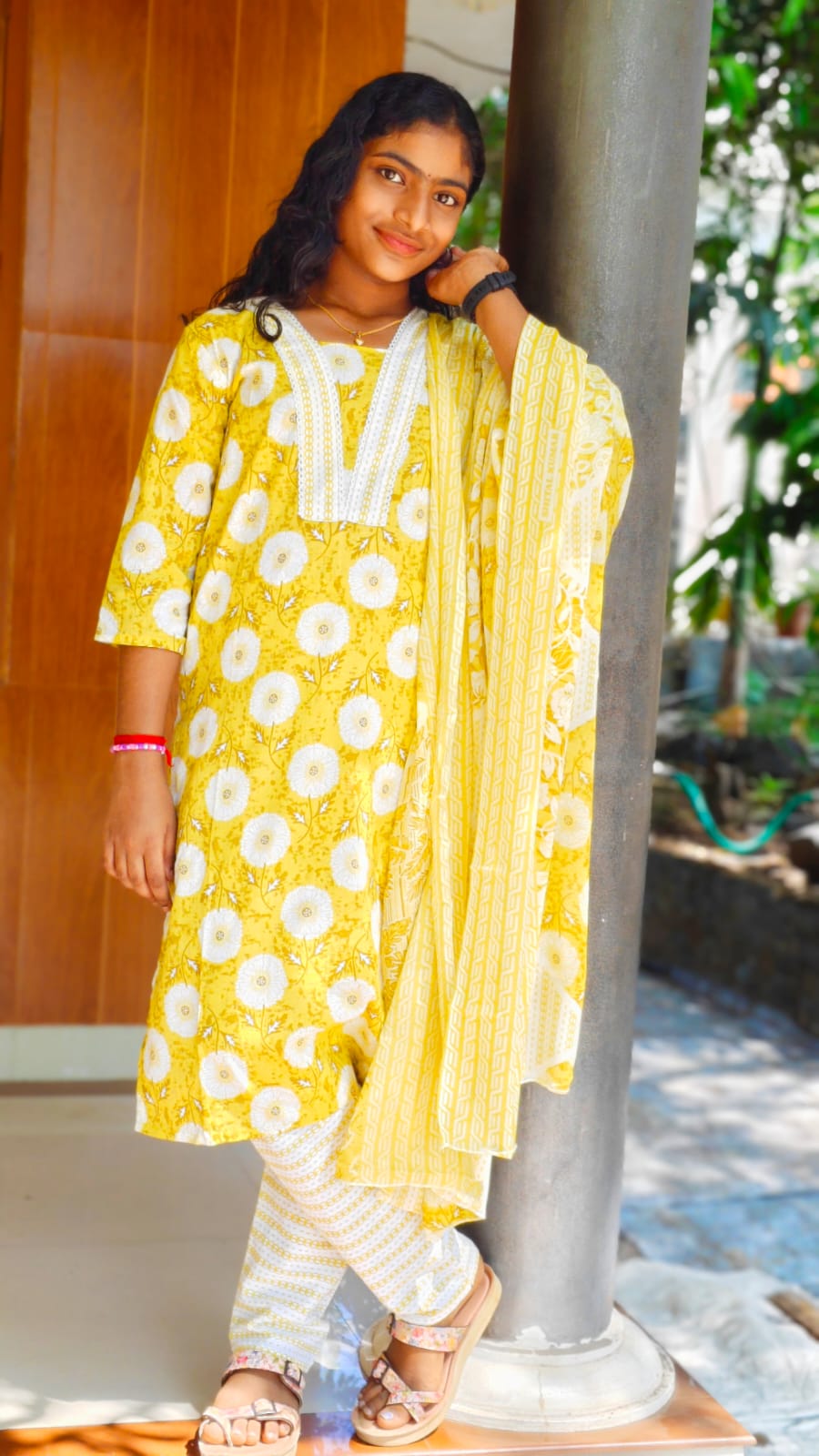 Cotton 3 pc churidar set - Yellow