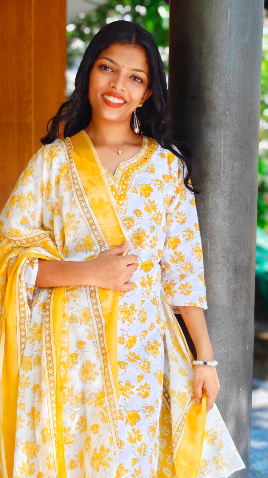 Cotton 3 pc churidar set - Dark Yellow