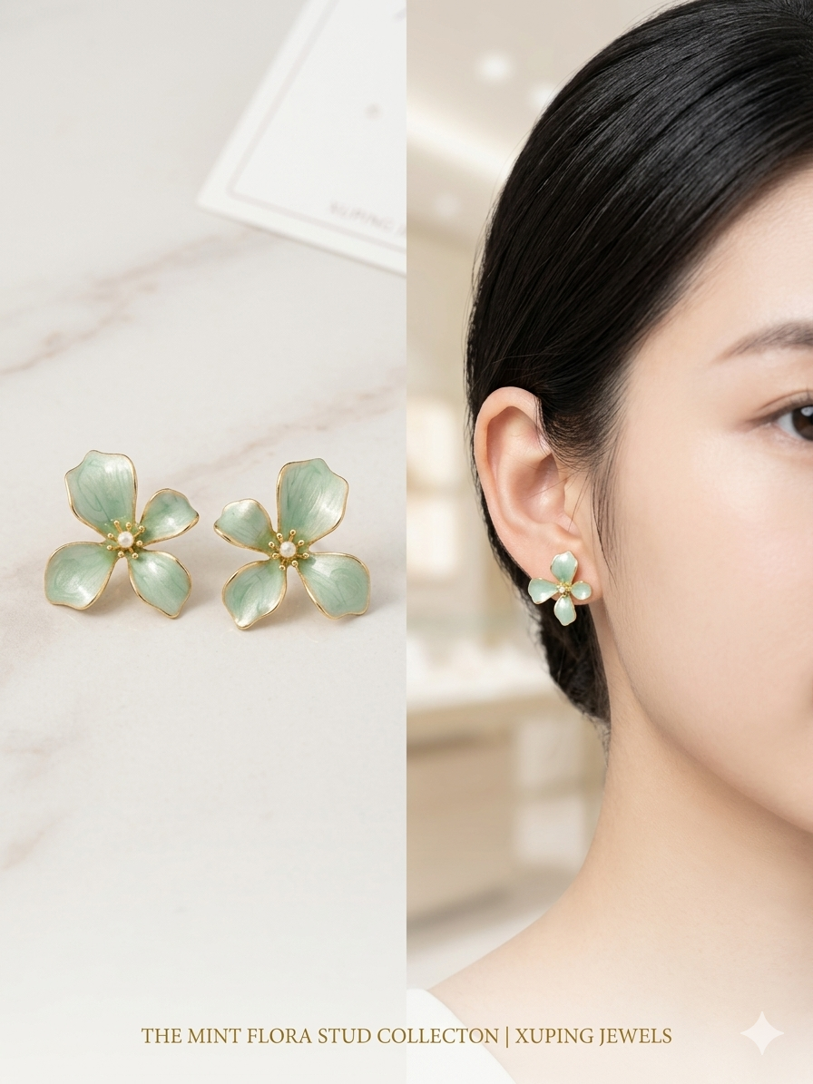 Mint Flora Stud Earrings
