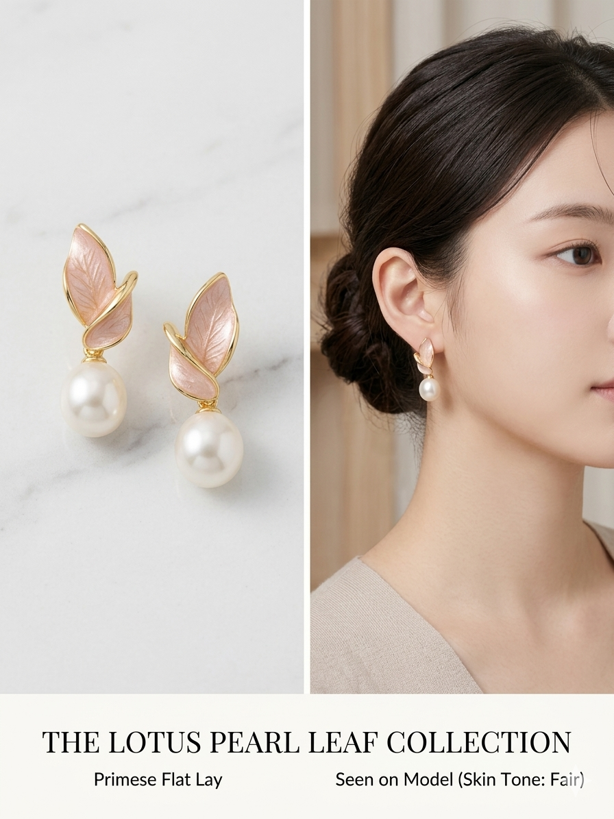 Lotus Pearl Leaf Drop Earrings