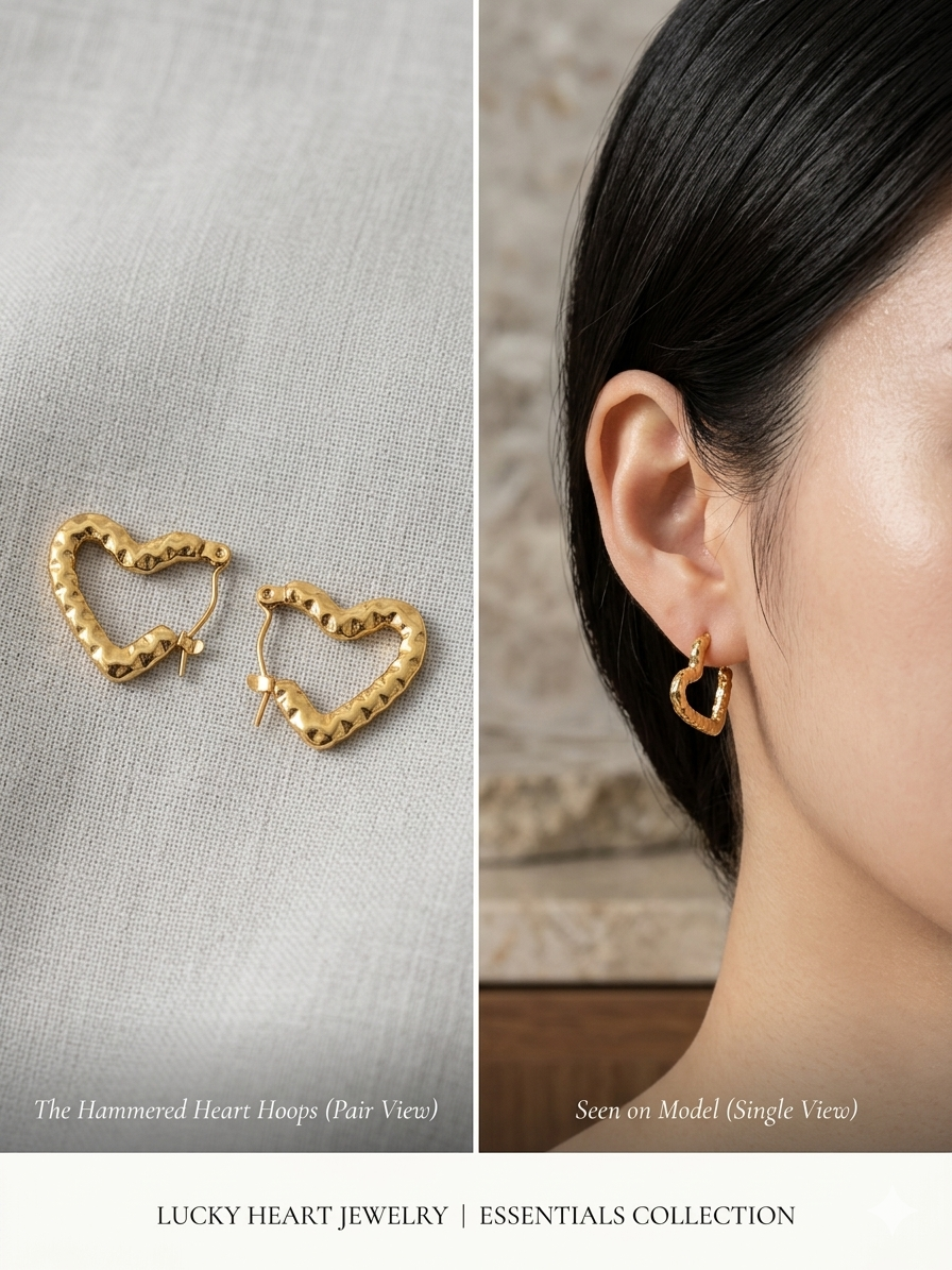 Hammered Heart Hoop Earrings (Anti-Tarnish)