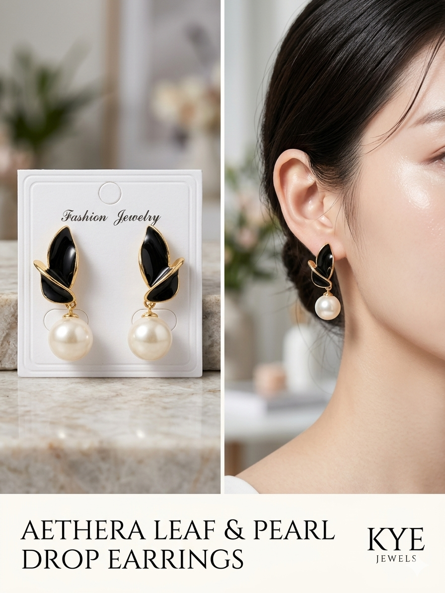 Aethera Leaf & Pearl Drop Earrings (Anti-Tarnish)