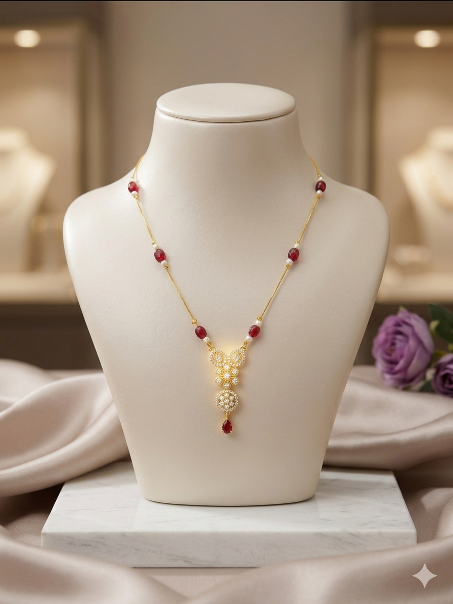 Invisible Elegant gold necklace with ruby pendant