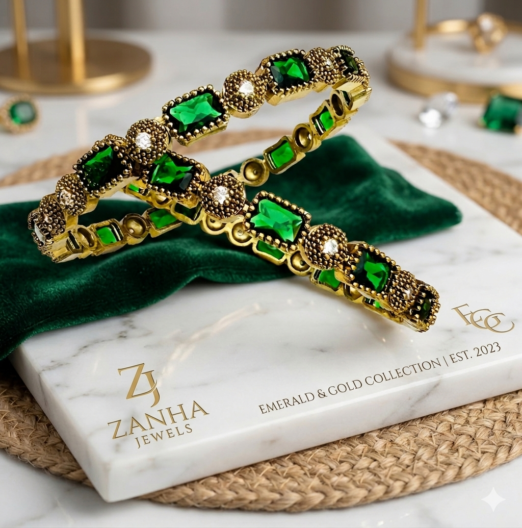 Premium American Diamond Emerald Bangles