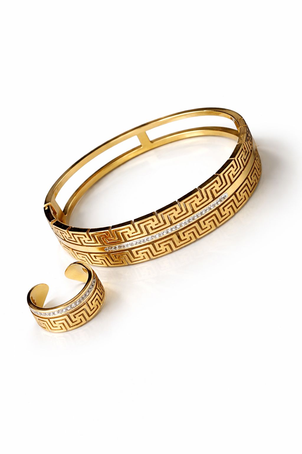 Luxury Gold Greek Pattern Bangle & Ring Set