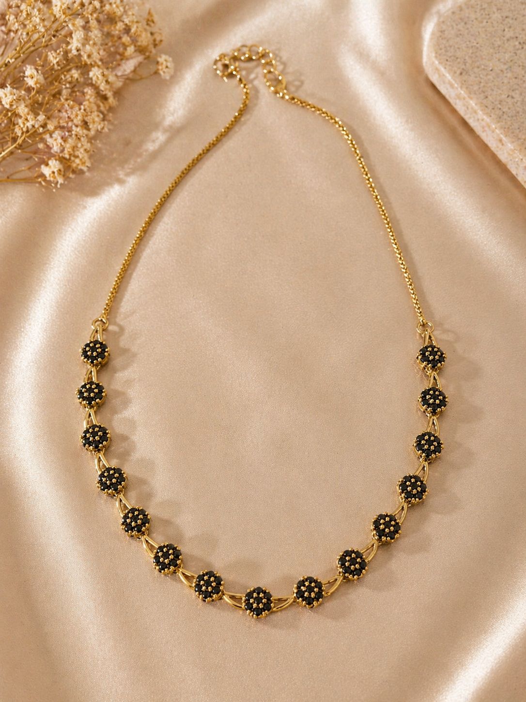 Midnight Bloom Black Stone Necklace