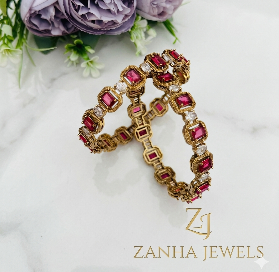 Premium American Diamond Ruby Bangles